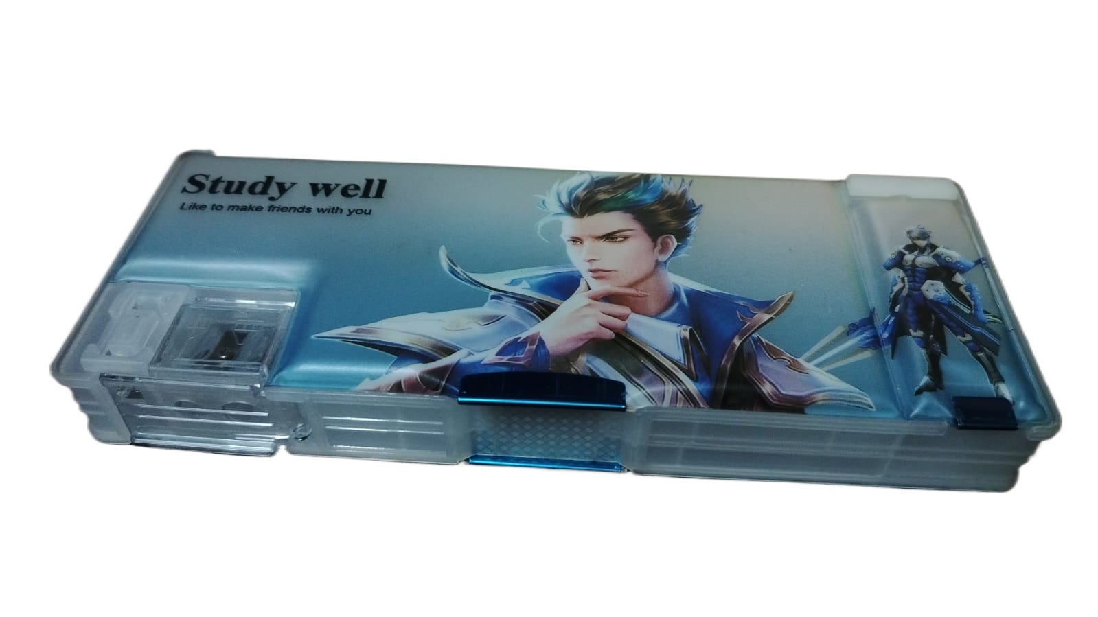 Clear Stacking Pencil Box both side deaker with two pencil cutter