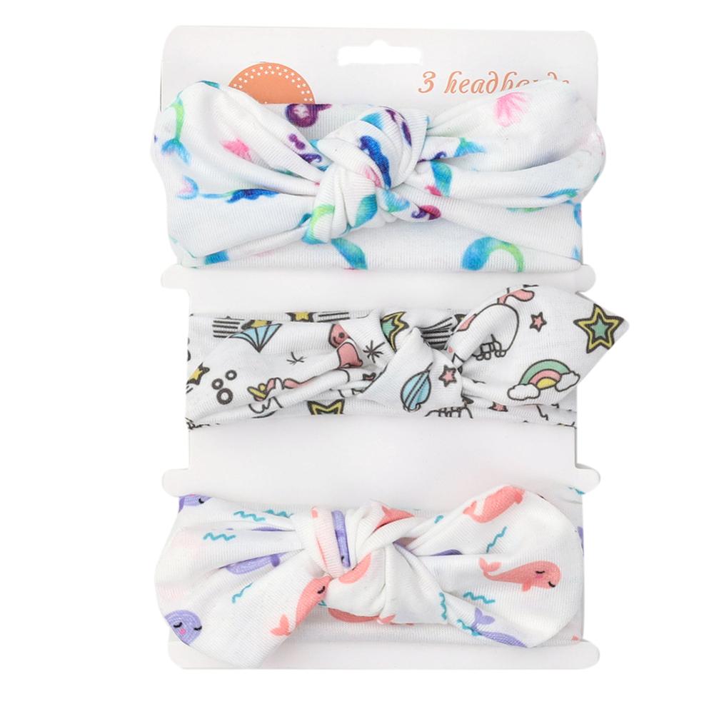 3Pcs/Set Solid Cotton Baby Headband with Card Heart Striped Print Bow Tie Knot Hair Band For Girls Headwrap Newborn Accessories. 