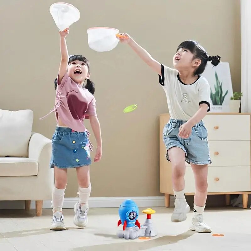 Kids Rocket Launcher Toy Jump Rocket Set Outdoor Game Flying Saucer Rocket Fun Flying Discs Interactive Educational Toy.