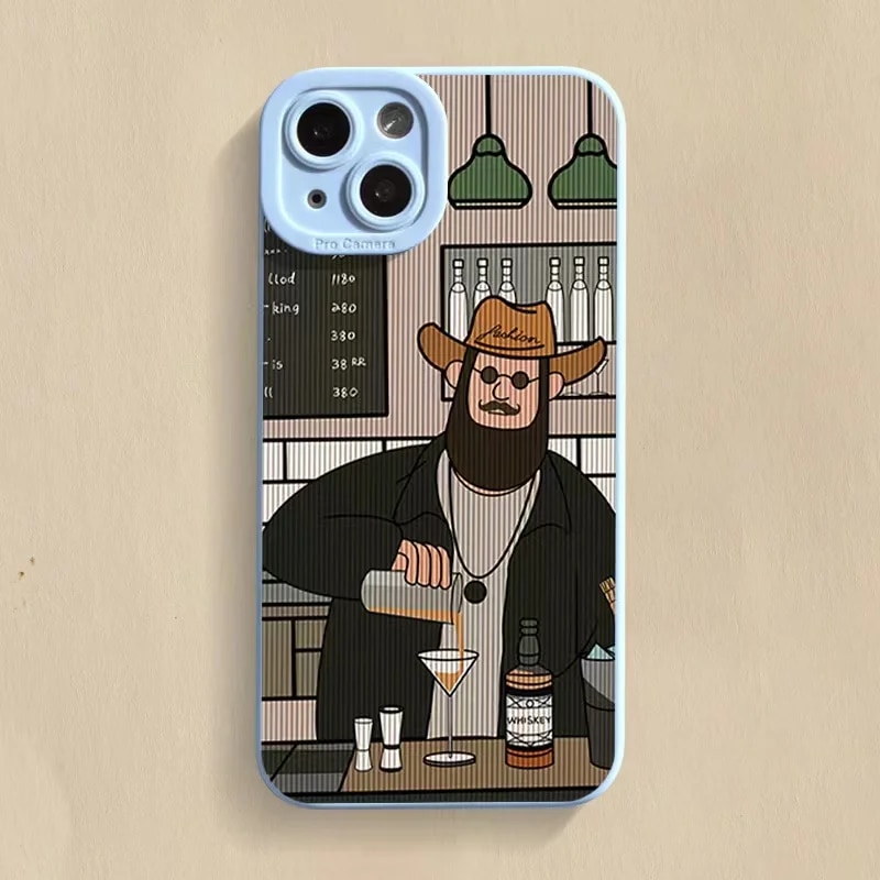 Cartoon Line Uncle Phone Case For iPhone 11 12 13 14 15 Pro Max XR XS X 7 8 Plus SE2020 2022 Mini Shockproof Soft Silicone Cover