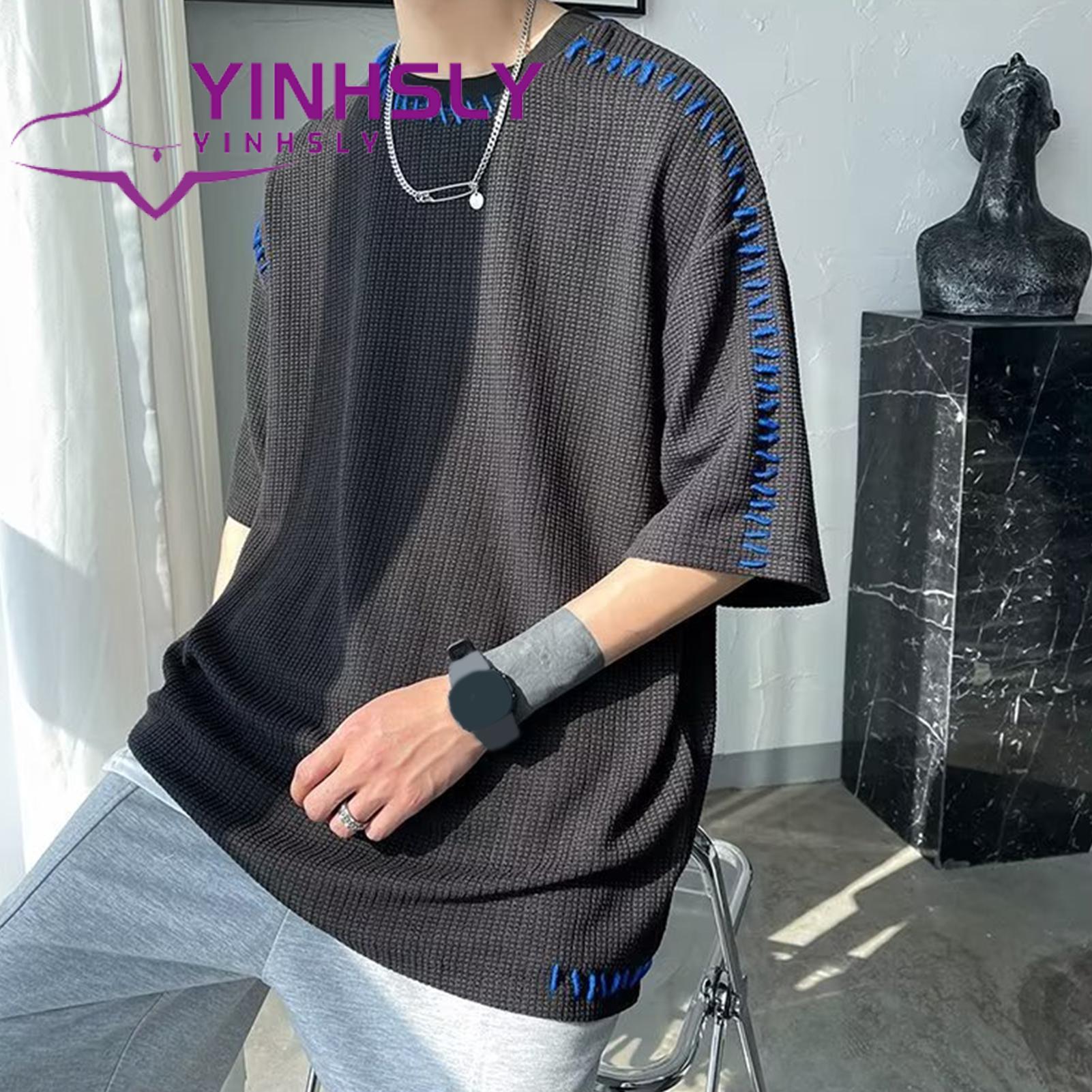 Pullover Top Waffle Fabric Hip Hop Style Solid Color Tee Shirt. 
