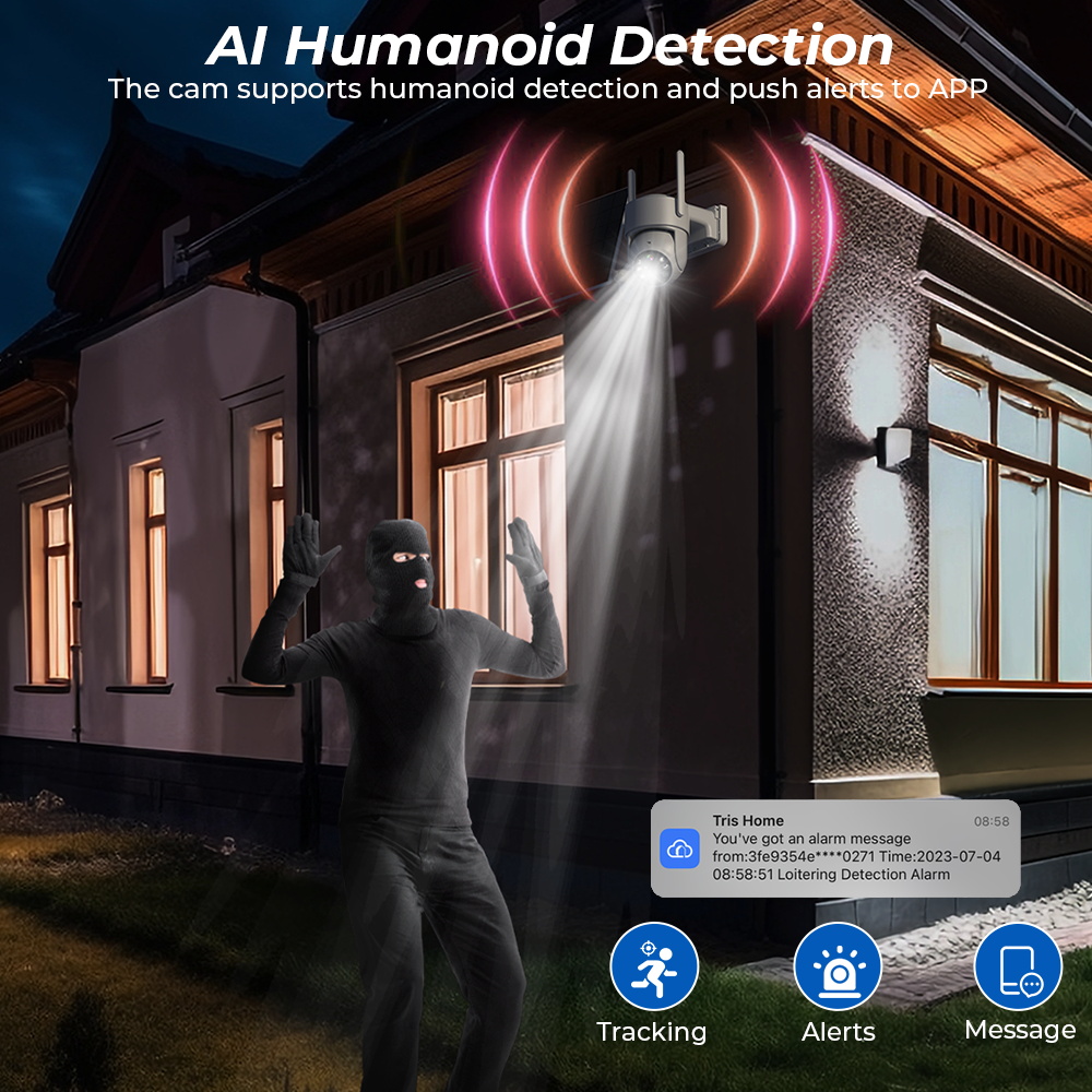 4MP 2K WiFi Solar Camera With Solar Panel PTZ Battery Security Protection PIR Human Detection Wireless Surveillance IP Camera. 