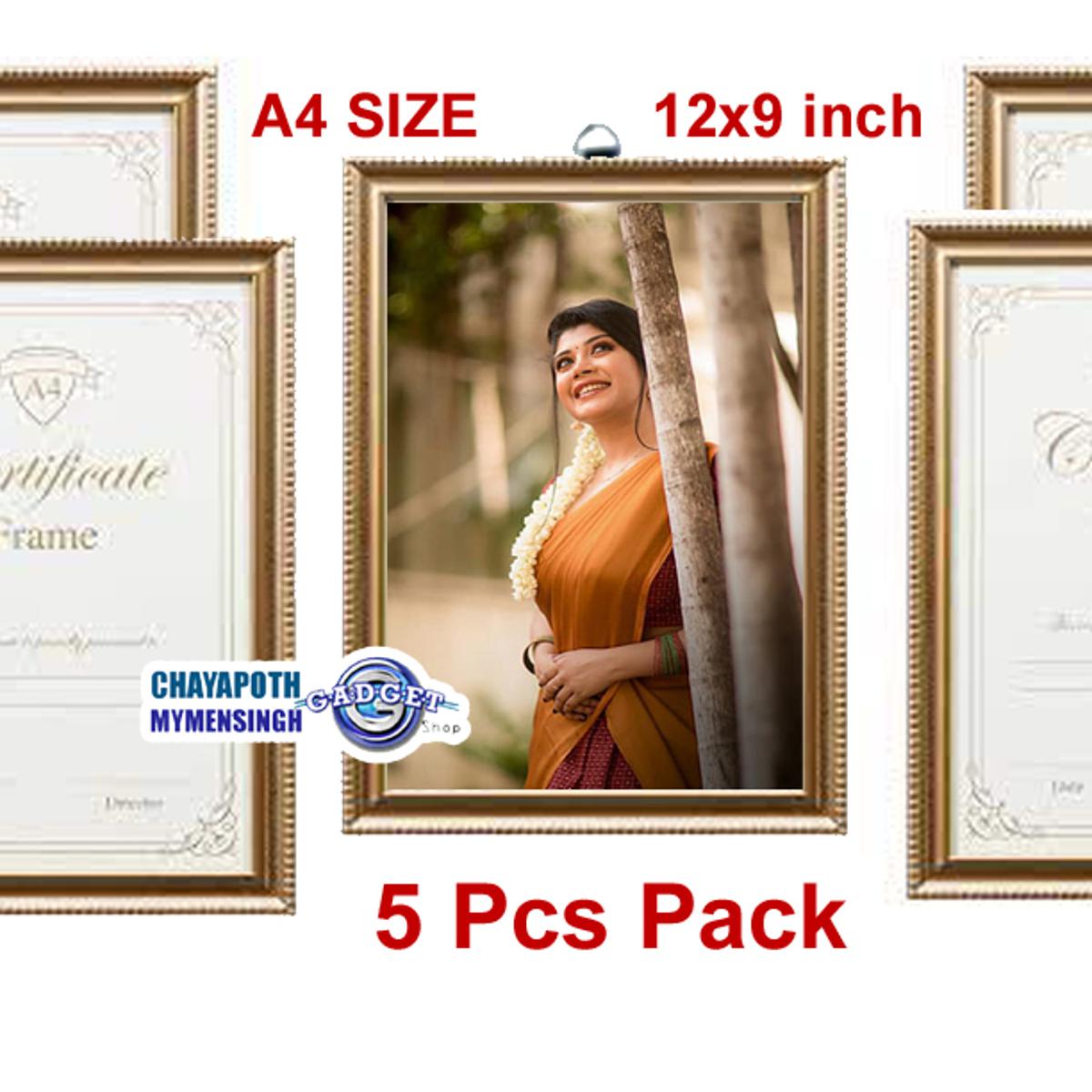 5 Pcs Pack Pistto Picture Photo Frame High Clarity Ready to hang Wall, Award, Certificate, Diploma, Document Made to Display Picture Photo Size A4 (21*29.7 CM) Gold Color