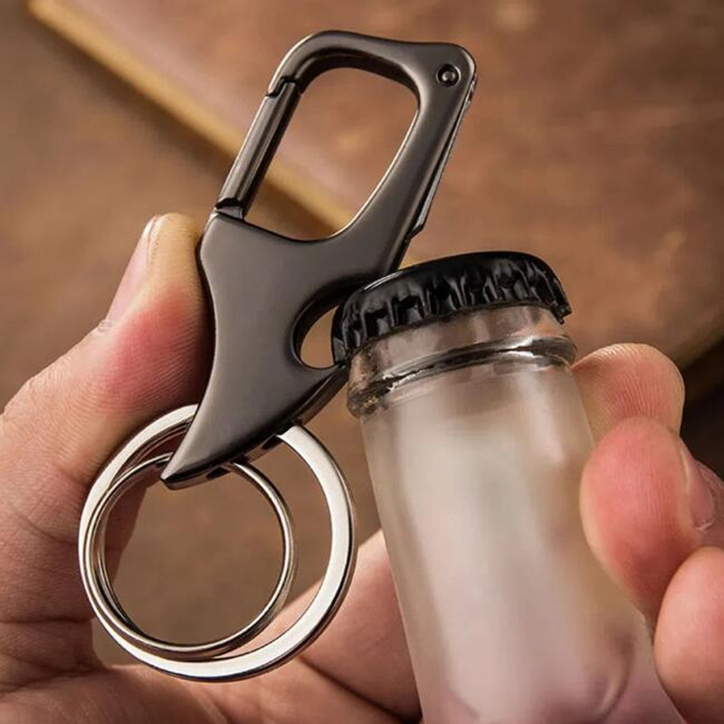 Classic Men Mini Foldable Knife Keychain Outdoor Multi-Functional 2 In 1 Metal Bottle Opener With Two Key Rings For Boy Gifts. 