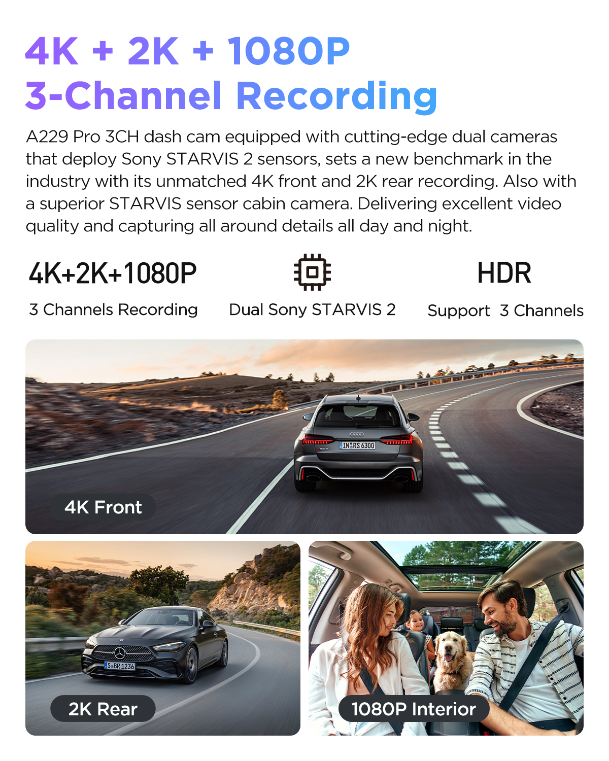 VIOFO A229 PRO Dashcam Front and Rear 4K+2K HDR Dual Dash Cam with Sony STARVIS 2 Sensors Super Night Vision Voice Control. 