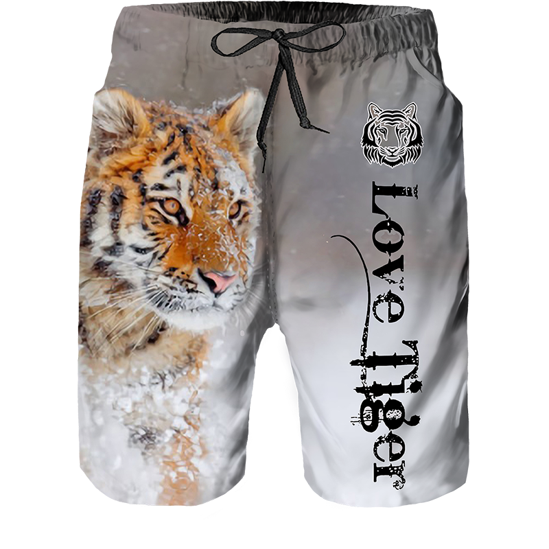2023 Summer New Men Casual Shorts Cool Animal Print Tiger Print Pants Running Shorts Breathable Men Shorts. 