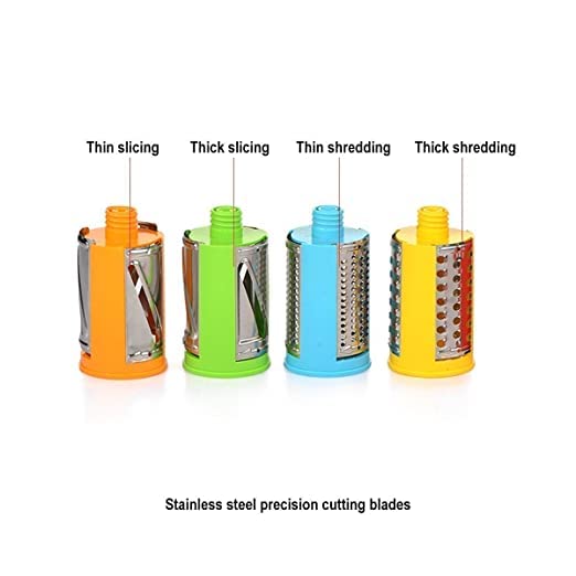 Plastic Stainless Steel 4 in 1 Multi-Functional Drum Rotary Vegetable Cutter | Shredder |Grater & Slicer | Slicer Dicer with High Speed Rotary Cylinder (Multicolor). 