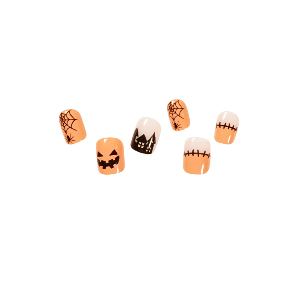 24Pcs Halloween Short Collection False Nails Wearing Artificial Press on Nail Tips Finished Ghost Pumpkin Weird Nails Art. 