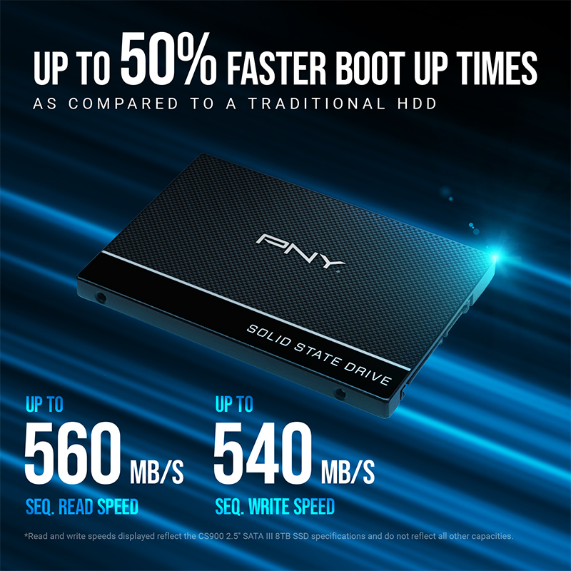 PNY CS900 250GB 2.5-inch SATA III SSD - Sequential Read of up to 535MB/s and Write of up to 500MB/s - 250GB SSD - SSD For Laptop Desktop. 