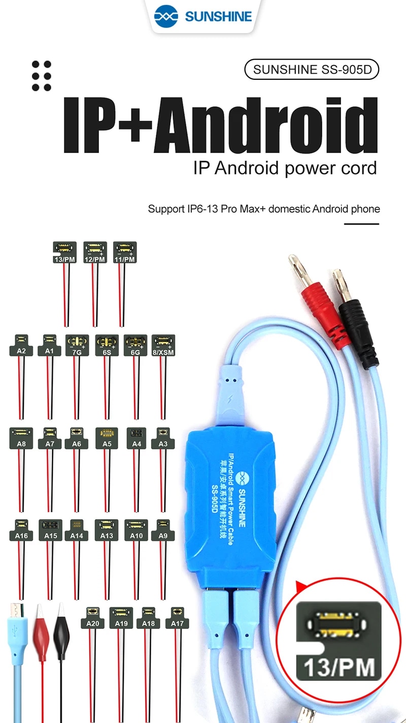 Sunshine SS-905D SS-908E Iboot DC Power Supply Android Mobile Phone Repair Cable For iPhone 6 - 13 14 Pro Max Battery Boot Cable