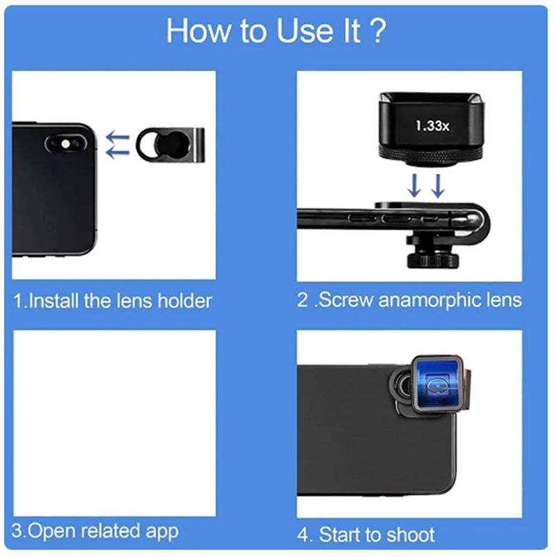 1 PCS 1.33X Anamorphic Lens Mobile Phone Video Widescreen Movie Lens By Filmic Pro App. 
