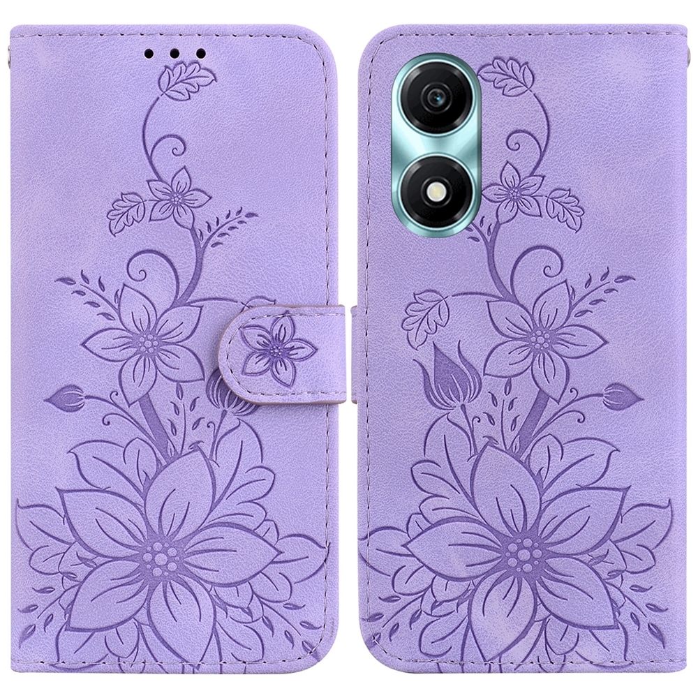 (New)Lily Embossed Leather Phone Case For Honor X6a/Honor X5 Plus / Play 40C
