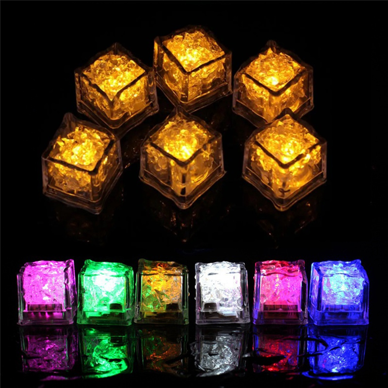 Waterproof LED Ice-Cube Flashing Glow in the Dark Light Up for Bar Club Drinking Party Decoration Plastic Led Ice-Cube Light A 12Piece. 
