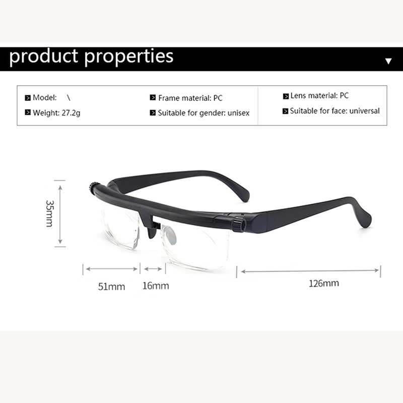 Adlens Focus Adjustable Men Women Reading Glasses Myopia Eyeglasses -6D to +3D Diopters Magnifying Variable Strength. 