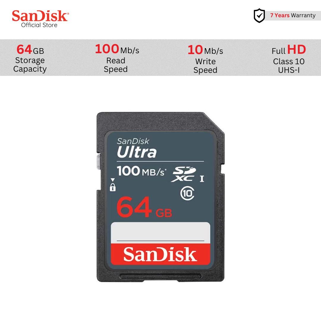 Sandisk 64GB Ultra SDHC Class-10 Memory Card (100MB/s R, 10MB/s W) # SDSDUNR-064G-GN3IN