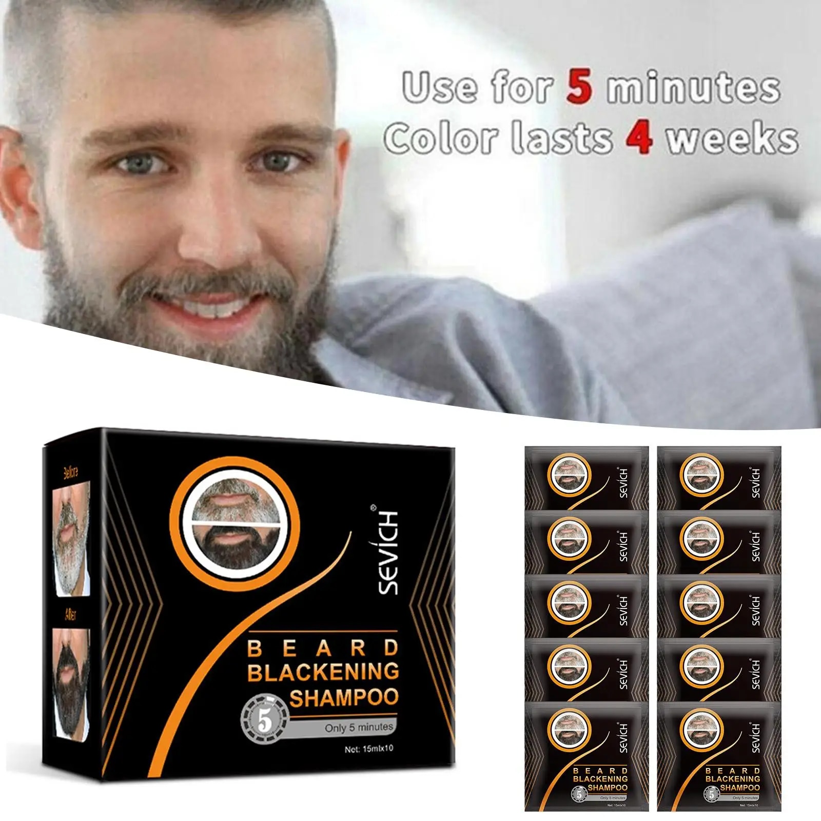 1box=10pcs Fast Black Beard Dye Wax Dark Beard Shampoo Beard Blackening Beard Non-irritating Dyeing Cream Balm Moderate Men