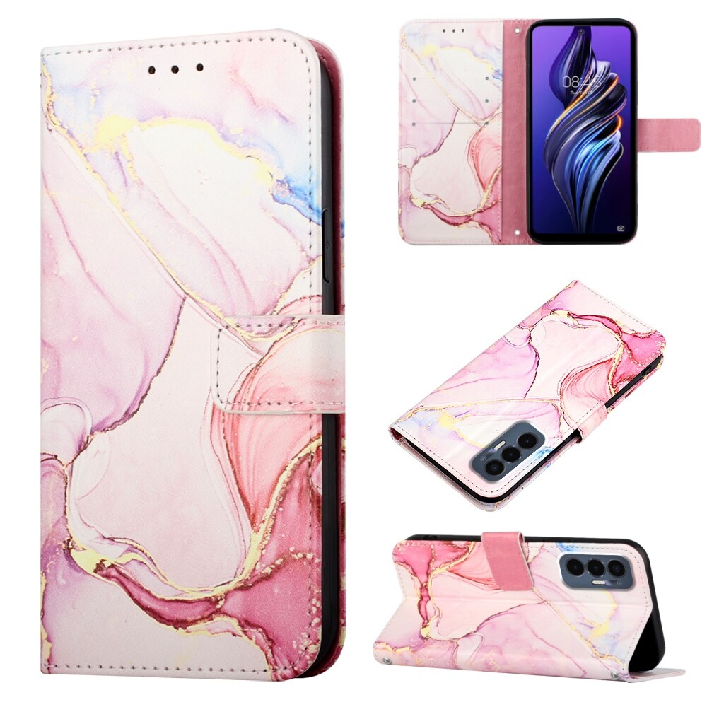 lthmy for Tecno Pova 3 / LE7 case Marble Pattern PU Leather Wallet Card Slots Flip Stand Cover with Hand Strap