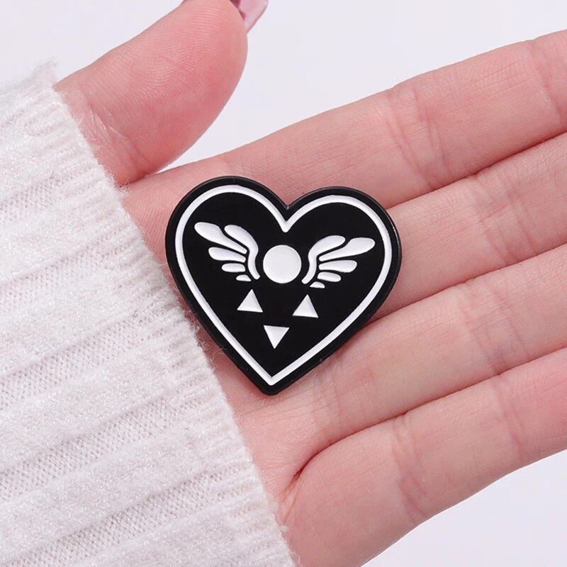 Pixel-Style Delta Rune Symbol Enamel Pin Game Black Love Heart Brooch Role Pin Lapel Backpack Badge For Playing Game Player. 