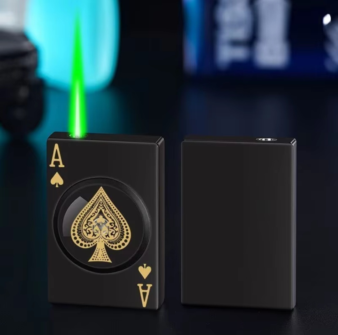 Hot New Ace of Spades Lighter Turntable Decompression Windproof Butane Lighter Mahjong Funny Shape Cigarette Lighter. 