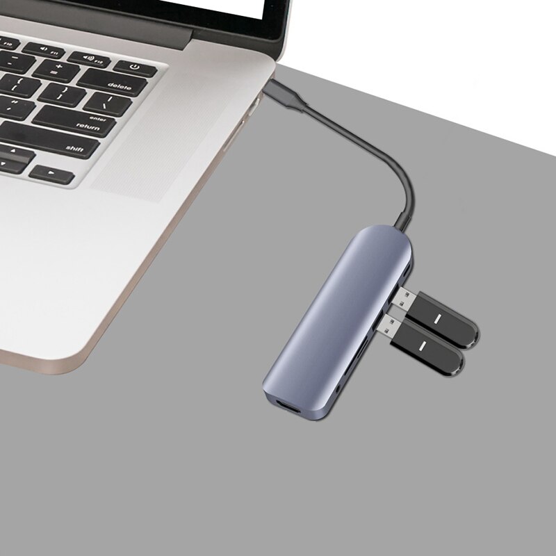 【happy one】USB C Hub 7-In-1 Type C Adapter with 4K HDMI PD Charging USB 3.0 SD/TF 3.5mm Ports for Surface Dell HP. 