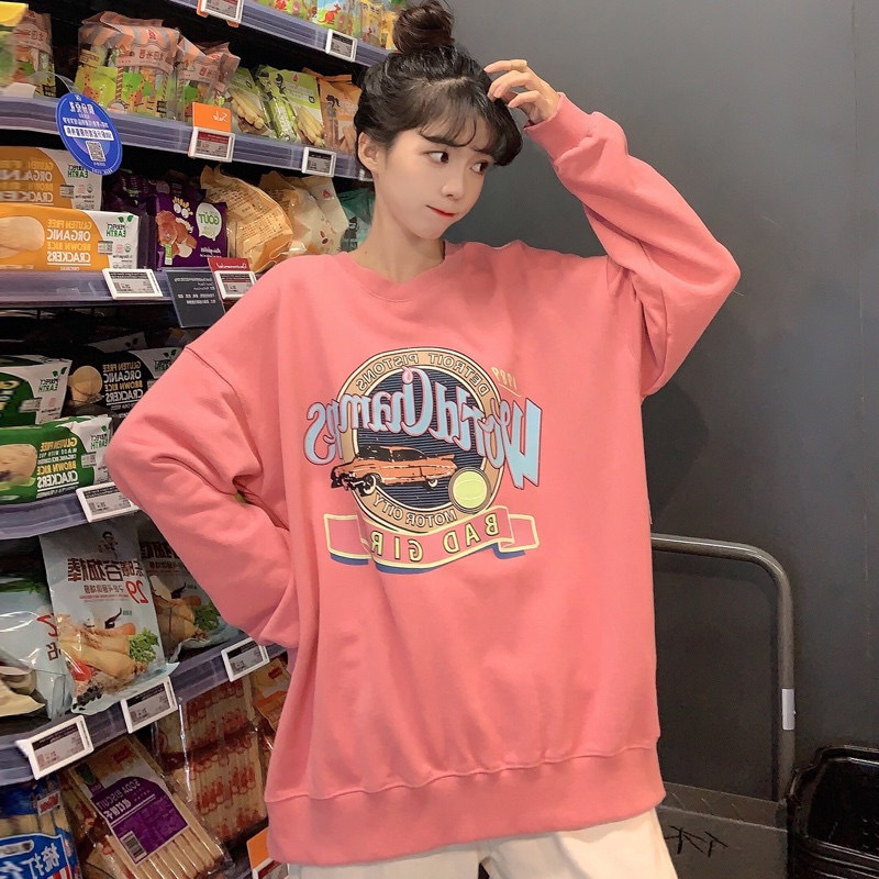 Hong Kong style chic sweatshirt women's loose Korean version ins lazy style bf thin waitmore hoodless jacket. 