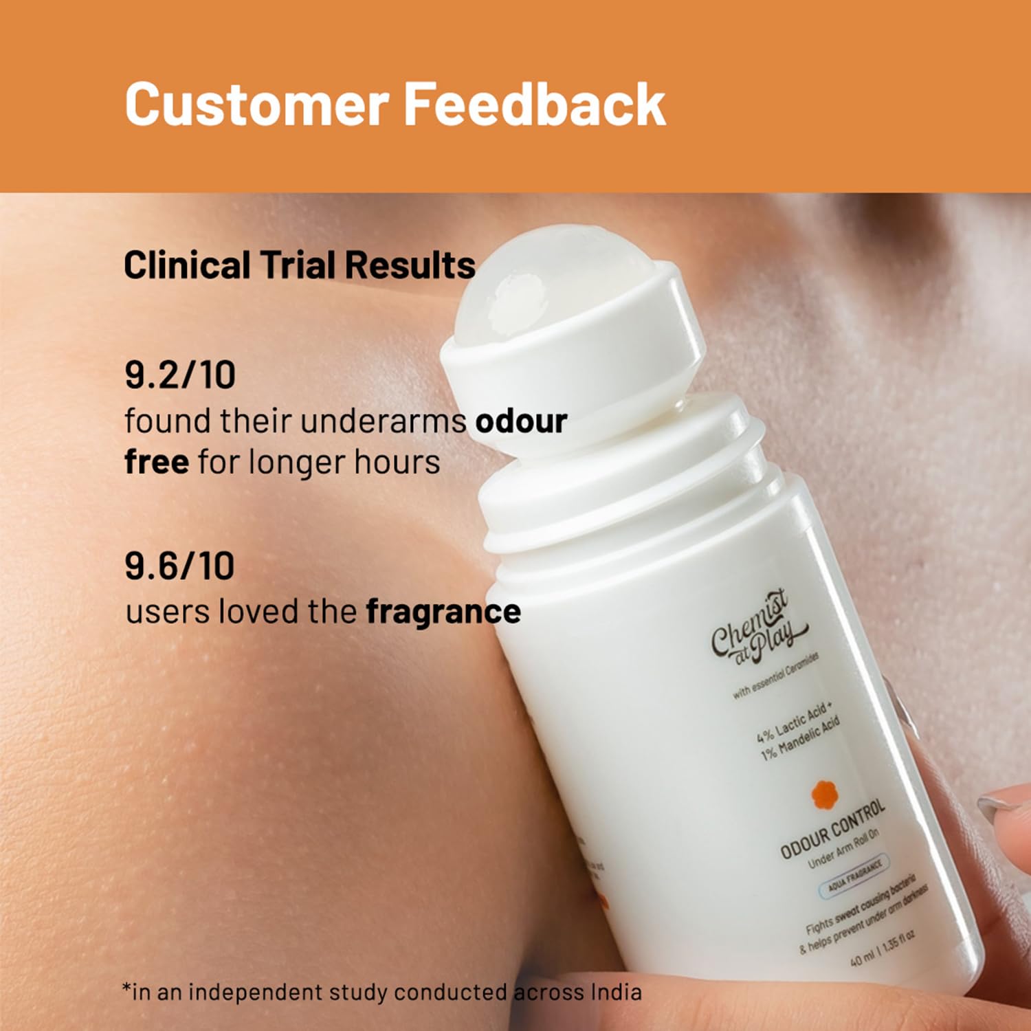 Chemist at Play UnderArm Roll-On with 5% AHA, Lactic Acid & 1% Mandelic Acid -40 ml (Aqua Fragrance). 