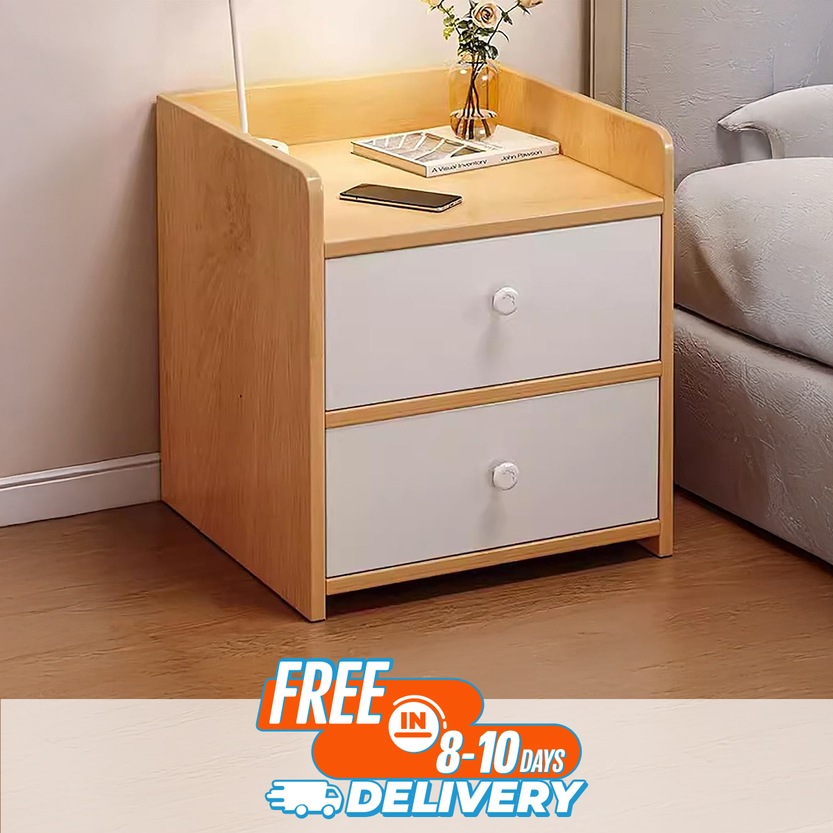 Side Tables Living Room Bed side Furniture with 1 Pumping Locker Drawer Side Table for Bedroom, Living Room Storage Side Table Design by Nahid Furniture 18x16x12"