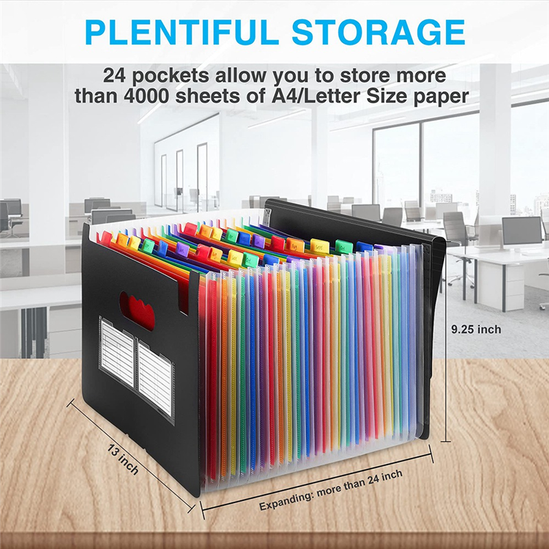 24 Pockets Expanding File Folder Accordion Folders with Blank Labels Desktop Storage Organizer. 