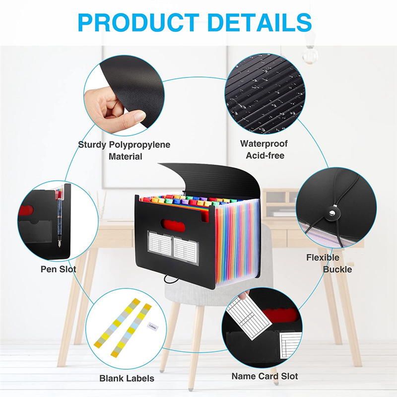 24 Pockets Expanding File Folder Accordion Folders with Blank Labels Desktop Storage Organizer. 
