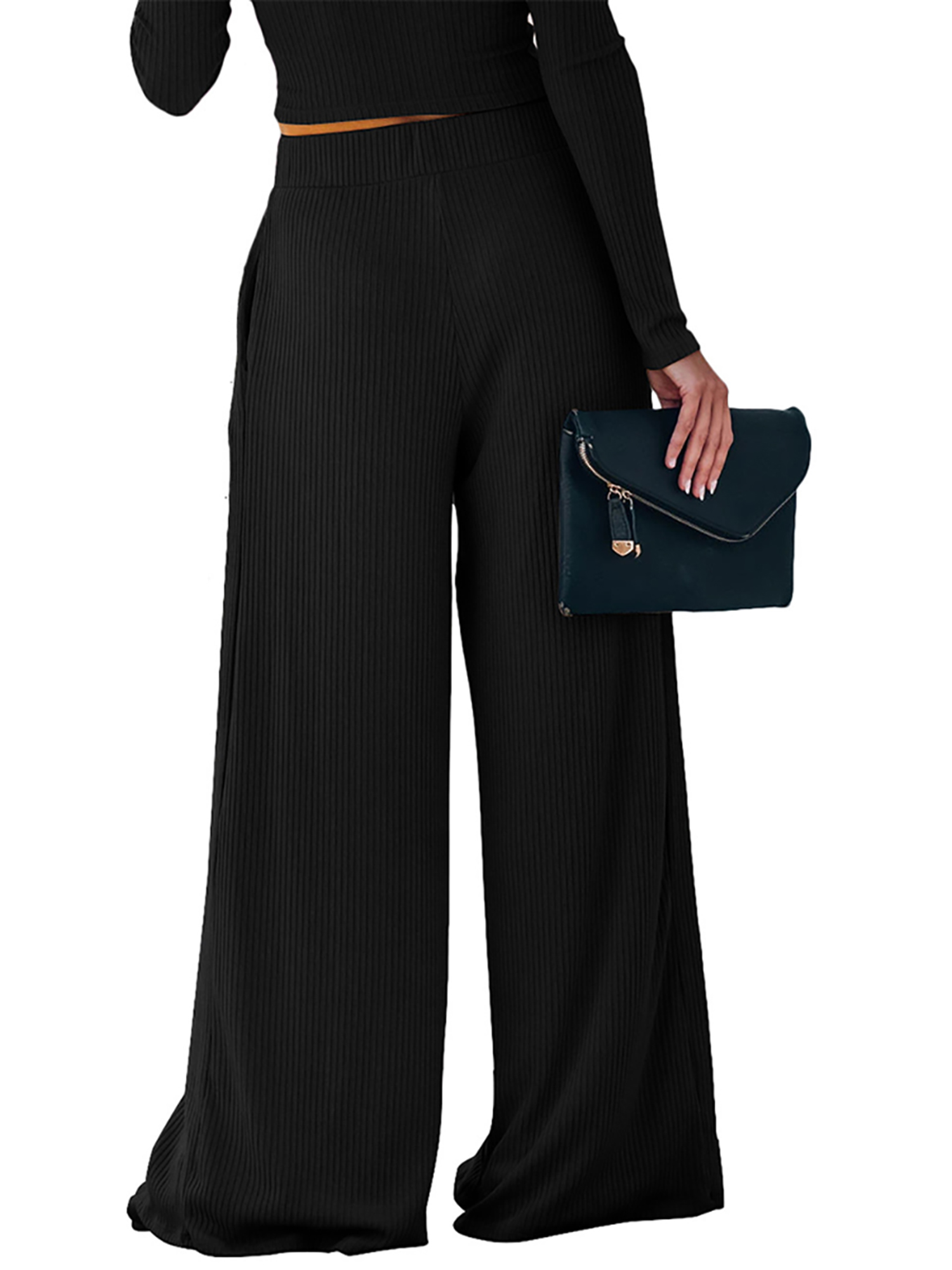 Women Solid Color Yoga Pants, Ribbed 