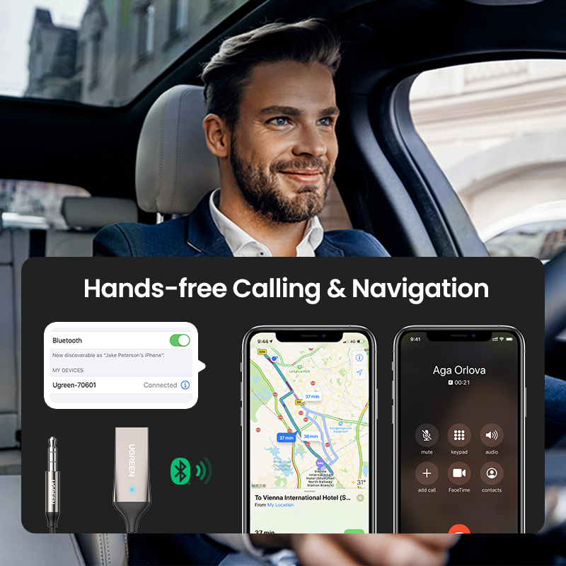 UGREEN Bluetooth 5.3 Aux Adapter Wireless Car Bluetooth Receiver USB to 3.5mm Jack Audio Mic Handsfree Adapter for Car Speaker. 