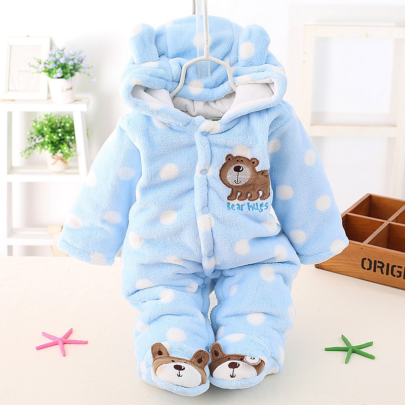 Baby Winter Romper Warm Plush Jumpsuit Baby Girl Boys Bear Animal