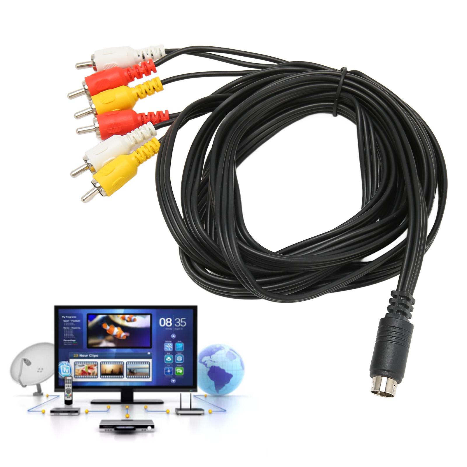 Sound Video Composite Wire, Low Loss DIN 9 Pin To 6 RCA Cable Clear Signal for AV Receiver for TV. 