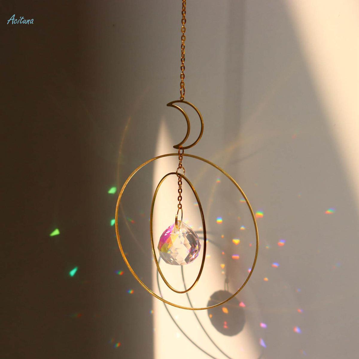 Moon Crystal Sun Catcher Crystal Rainbow Maker Ornament Hanging Suncatcher
