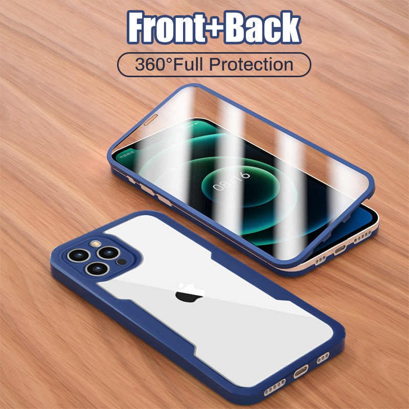 360 Full Body Front Screen Transparent Phone Case For iPhone 11 12 13 Pro Max XS X XR 7 8 Plus SE 2 Shockproof Bumper Back Cover. 