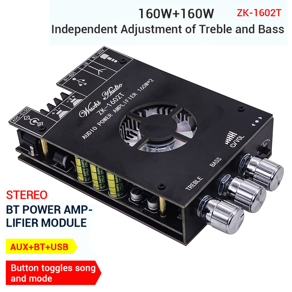 Zk-1602t Tda7498e Bluetooth 5.0 Subwoofer Amplifier Board 2*160w 2.0 Channel High Power Audio Stereo Amplifier Board Bass Amp. 