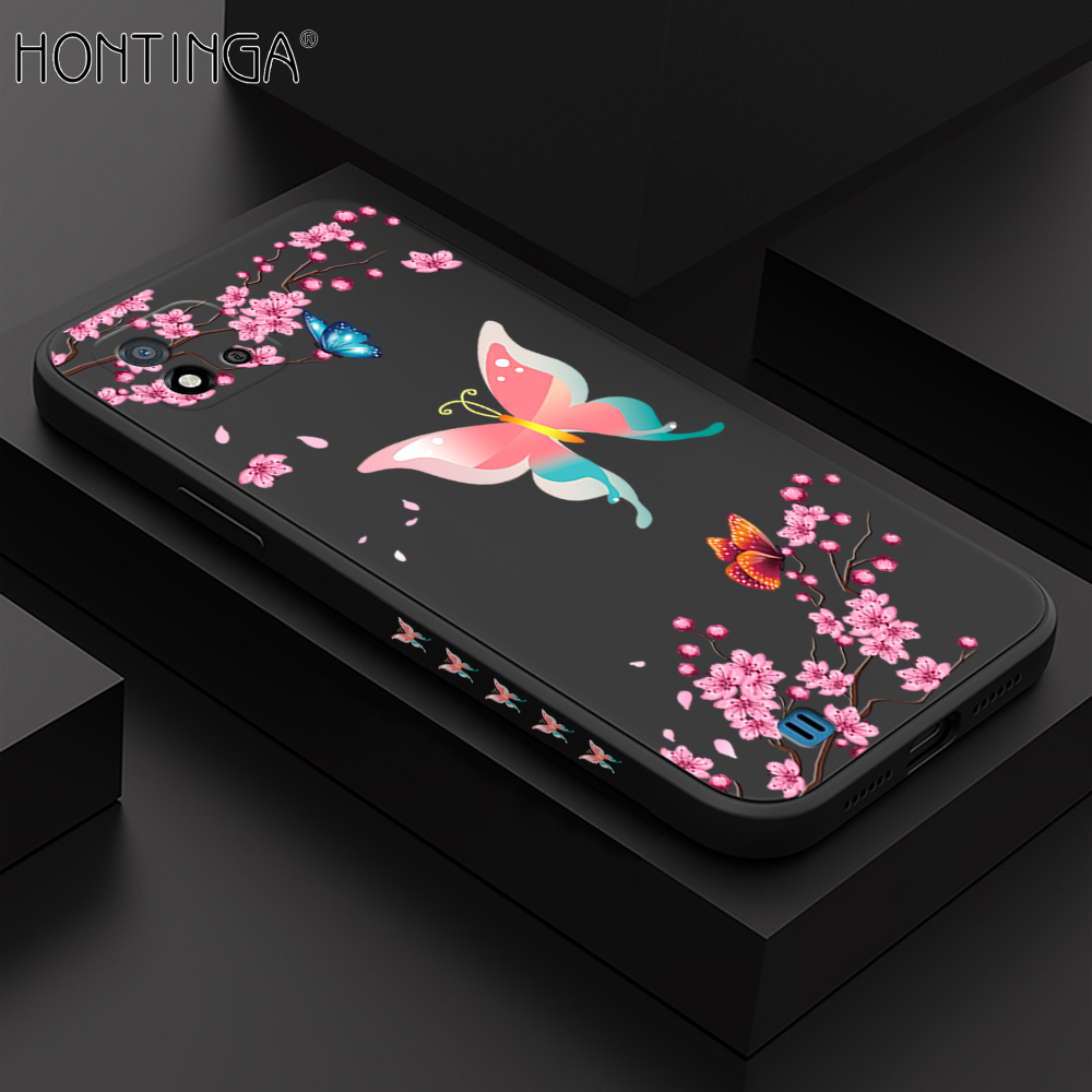 Hontinga for Realme C11 2021 C20 C20A Back Cover Colored Butterflys Side Design Phone Case Square Soft Liquid Silicone Cover