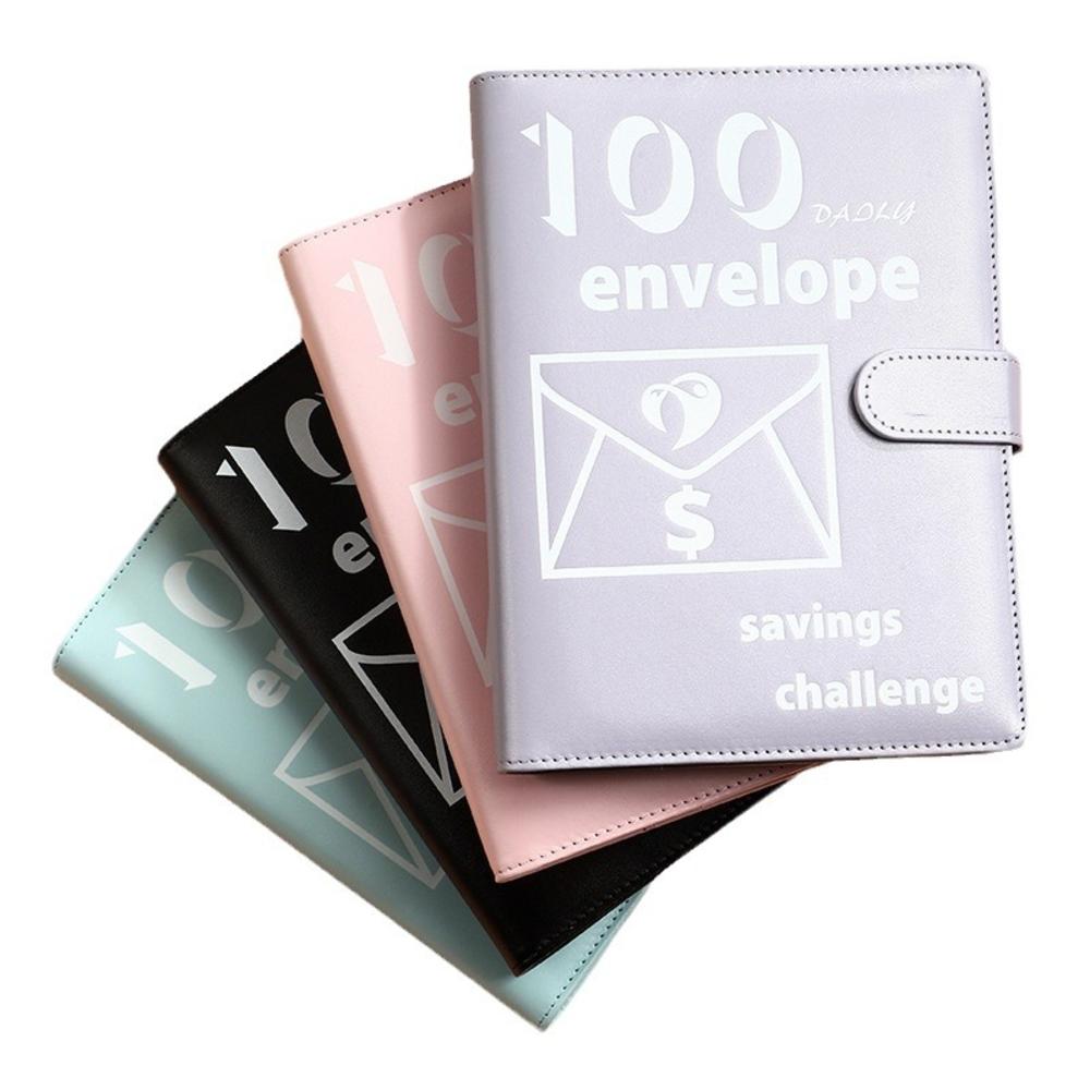 23.5*17.7CM Envelope challenge binder Innovative PU 100 Envelope Challenge Budget binder for Personal finance management Saving for a specific goal Family budgeting. 