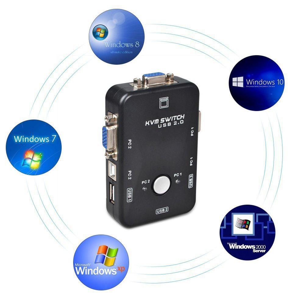 USB KVM Switch 2 rt VGA SVGA Sharing Switch Switch Box USB 2.0 KVM Mouse Switcher Keyboard 1920*1440 Vga Splitter Box -KVM line  adapter. 