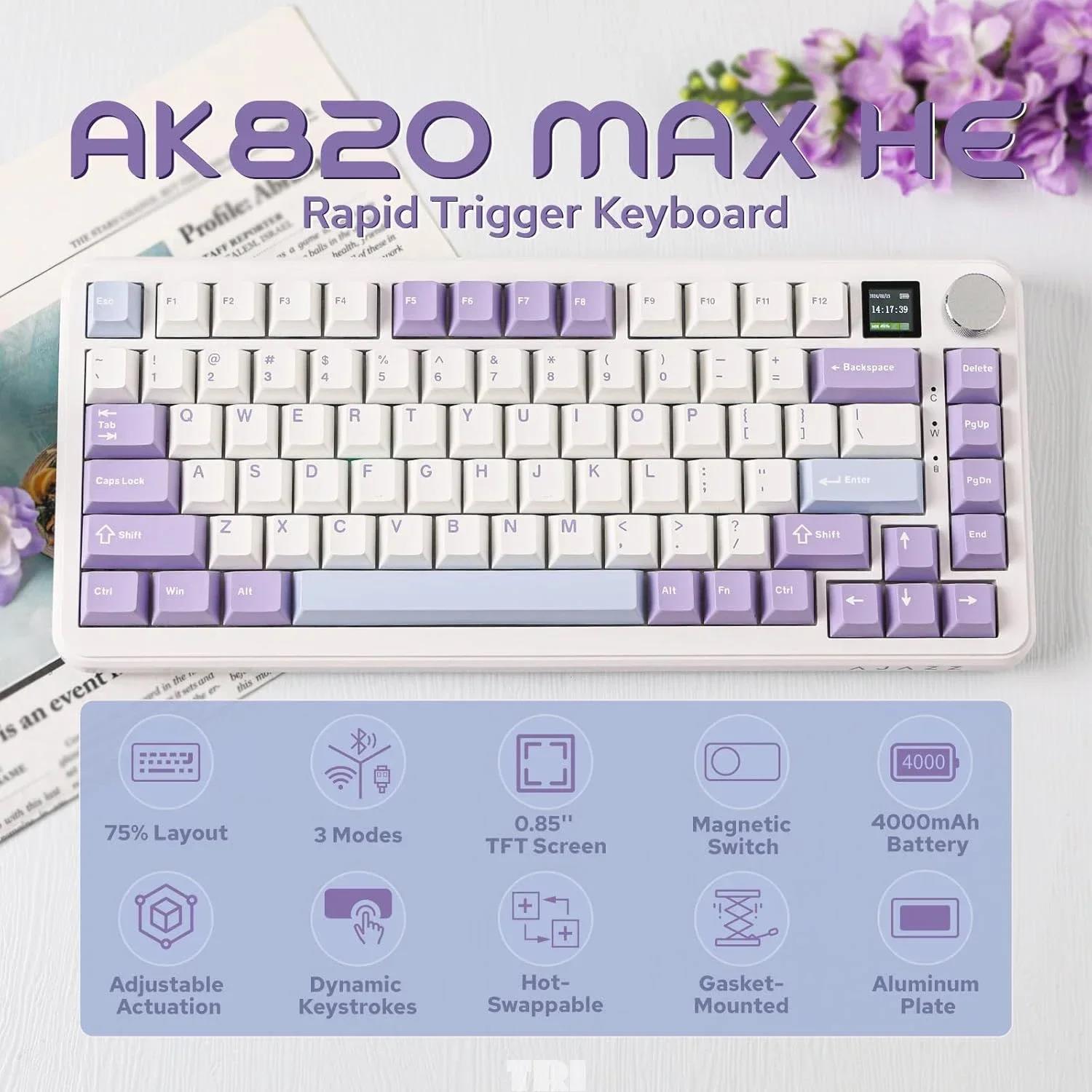 AJAZZ AK820 MAX HE Rapid Trigger Keyboard, Wired Gaming Keyboard, Hall Effect Gasket Mechanical Keyboard, Adjustable Actuation. 