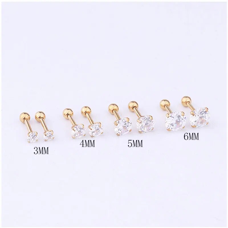 1pair 3/4/5/6mm Round Forward Helix Cartilage Piercing Tragus Stud Conch Snug Ear Lobe Earrings Surgical Steel Piercing Jewelry