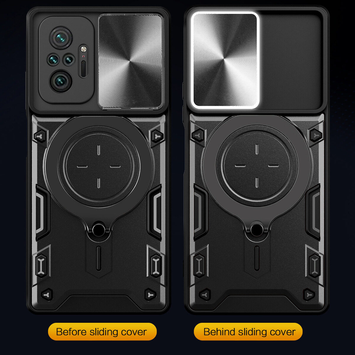 For Xiaomi Poco M5S Case Foldable 360 Degree Rotating Bracket Vehicle Mounted Sliding Hard Shockproof Rear Shell + Tempered Glass Screen Protector for Xiaomi Poco M5S Back Cover. 