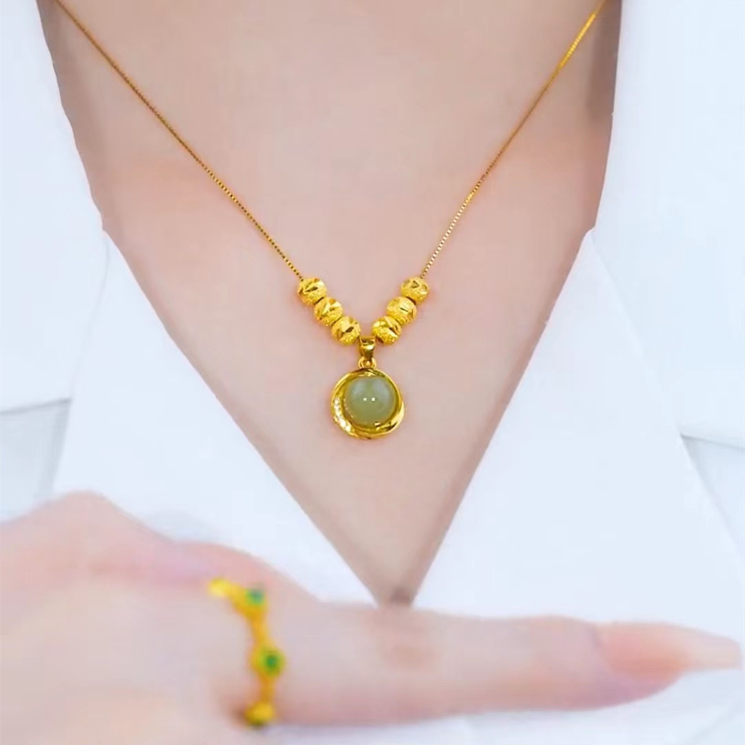 An Yuan Hetian Jade Necklace for Women Simple, Fresh, Fashionable, Versatile and High-end Douyin Style Clavicle Chain with Bestie Style