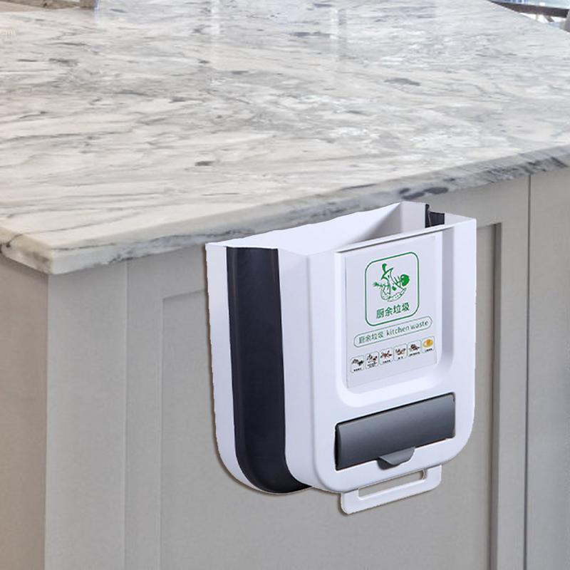 Collapsible Trash Folding Tras Can Small Hanging Kitchen Pressing Type Multipurpose Portable Kitchen Waste Bin With Garbage Bag. 