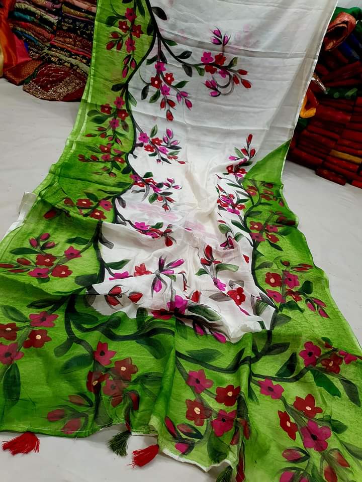 New Exclusive Designer Half Silk Hand Print Saree For Woman - Chumki Saree
