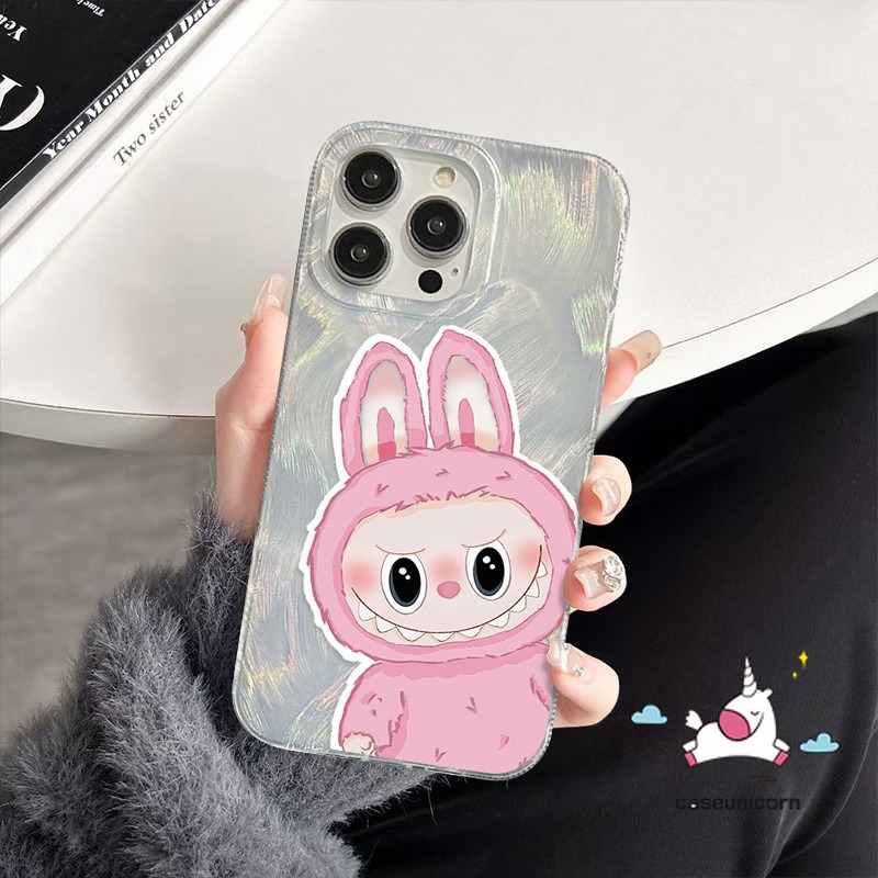 Cartoon Cute Pop Mart Labubu Case For Realme 5i 11 5 7 9i 5s C15 C51 C20 C67 Note 50 C25 C35 C17 C53 C21 C11 C30 C31 C21Y C12 C55 C33 C3 C25Y C25s Luxury Couples Feather Yarn Cover. 
