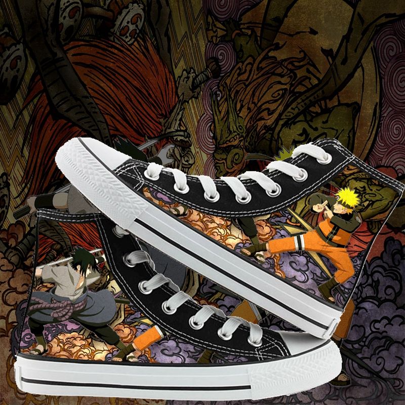 Naruto High-Top Canvas Shoes Japanese Anime Men and Women Couple Graffiti Casual Shoes. 