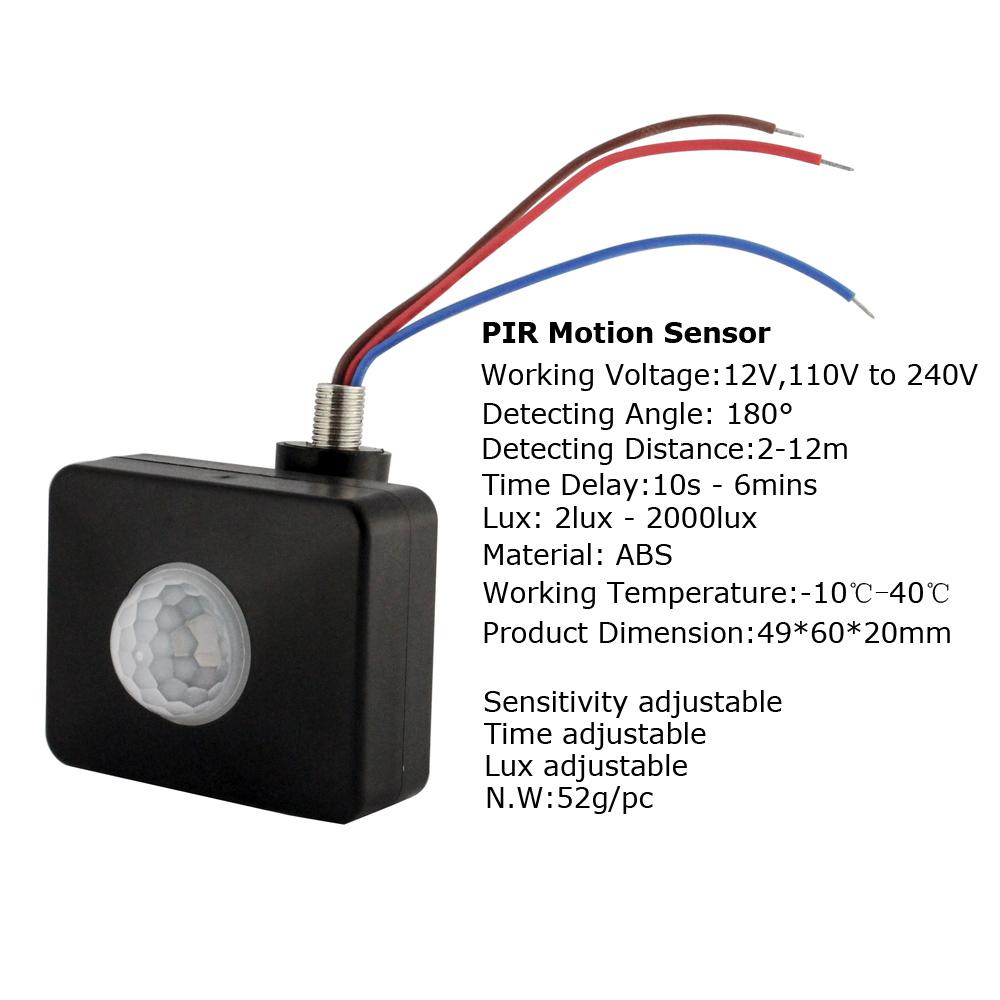 Motion Detector AC 110V 220V DC 12V PIR Sensor Wall Mount Motion Switch Automatic Infrared Body Lamp Light Timer Switch Outdoor. 