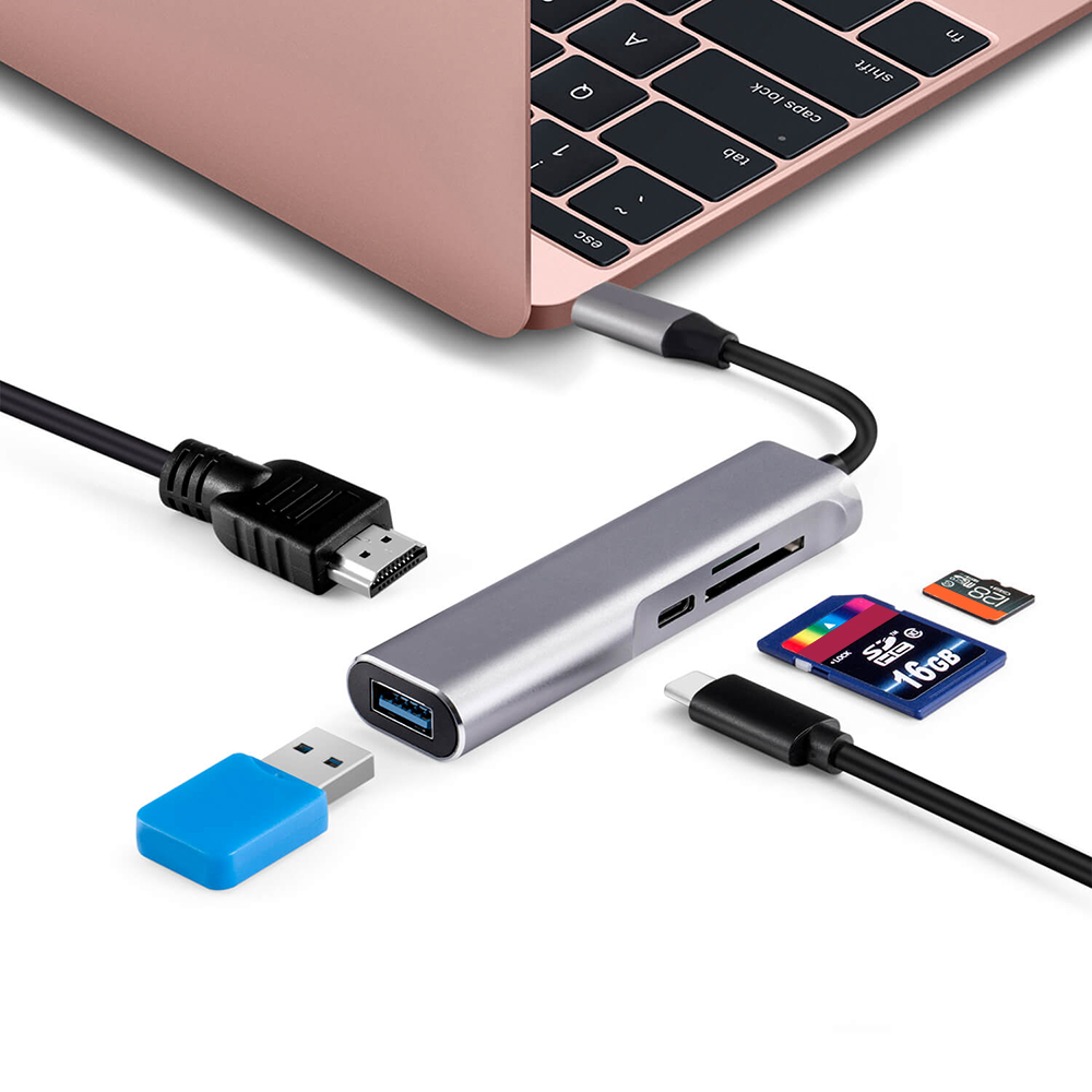 5-in-1 Multifunctional Type-C to 4K HD Hub PD Charge/USB3.0 Data Transfer/SD TF Card/HD 4K Output. 