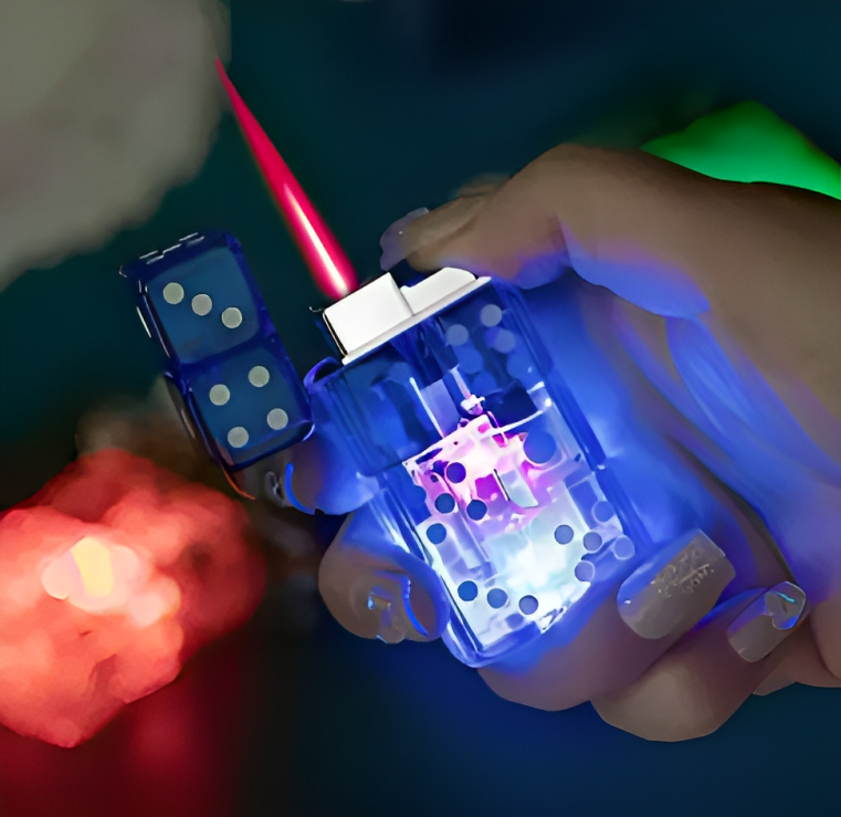 Cool Dice Lighter Red Fire Jet Flame Butane Torch LED Colorful Flash Windproof Gas Lighter Tool Creative Gift For Men. 